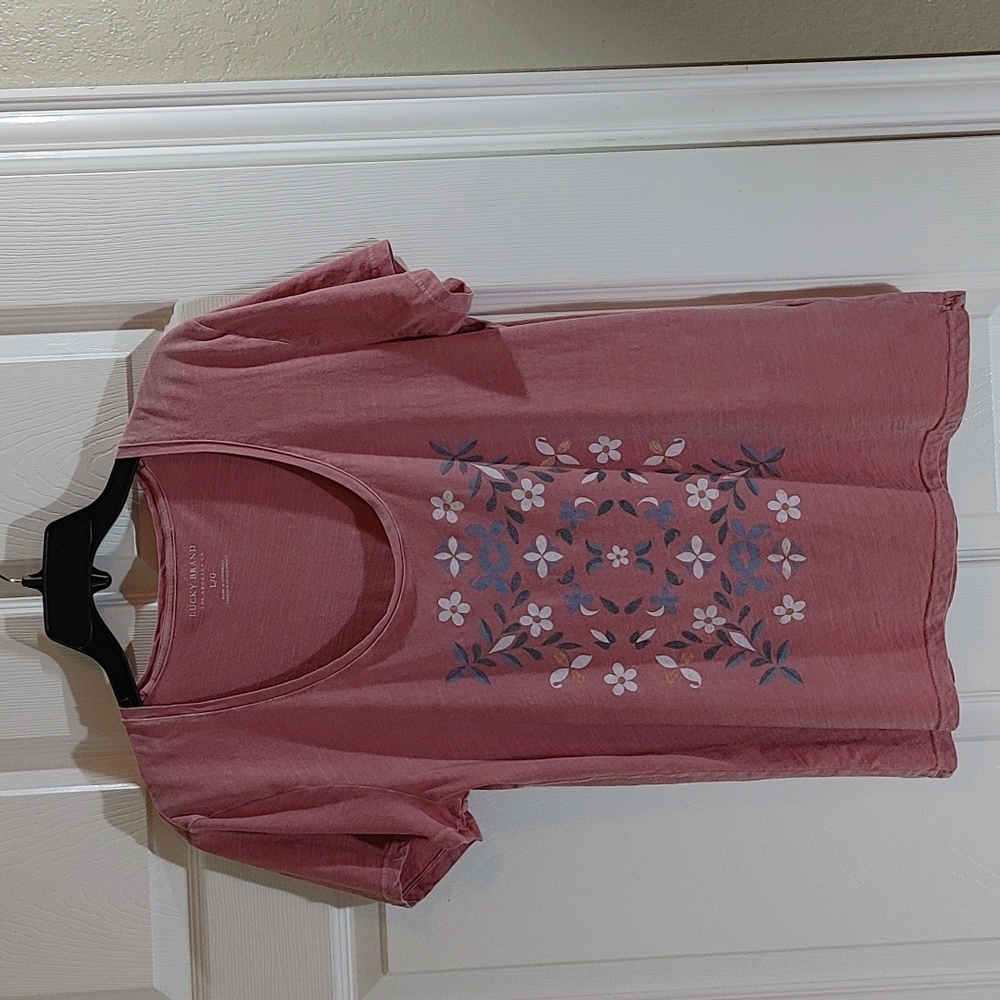 Lucky Brand Vintage Wash Graphic Floral Tee Size Large